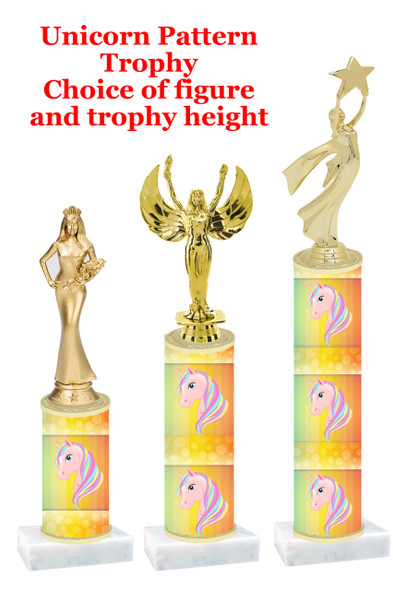 Unicorn  pattern  trophy with choice of trophy height and figure (050