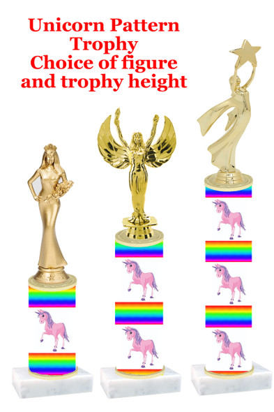 Unicorn  pattern  trophy with choice of trophy height and figure (051