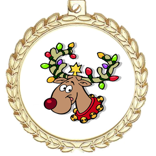 Reindeer  theme medal..  Includes free engraving and neck ribbon.   reindeer m70