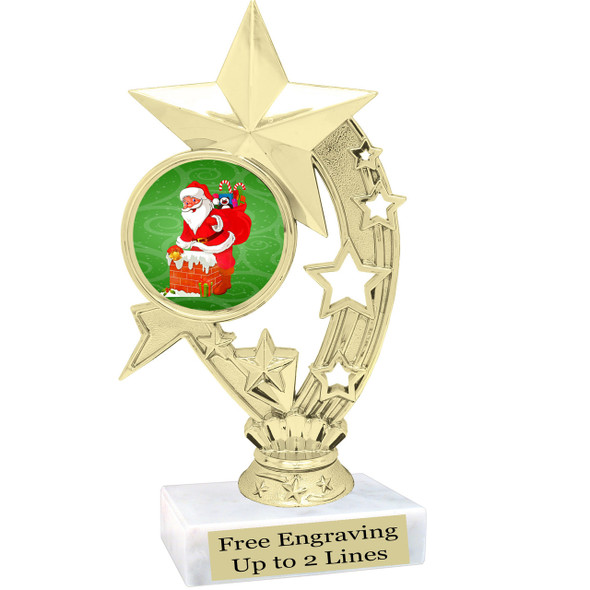 Santa theme  trophy with choice of base.  6" tall  - h208