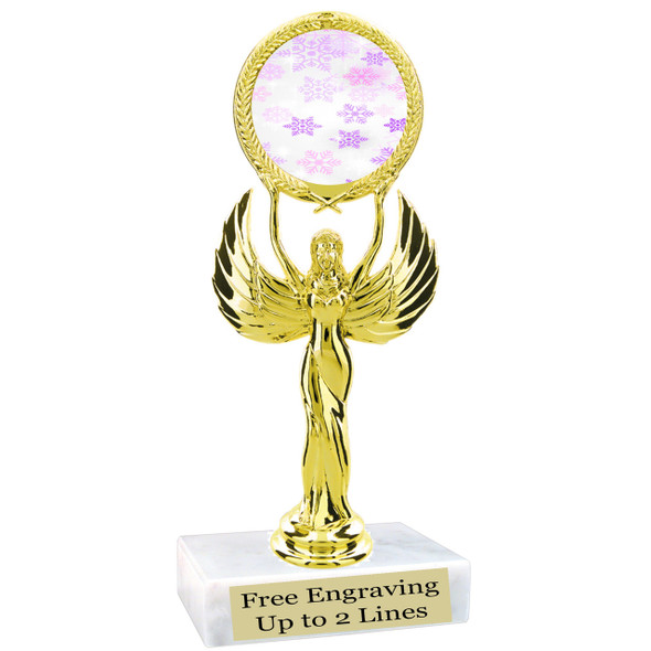 Snowflake theme  trophy with choice of base.  6" tall  - pink-80087