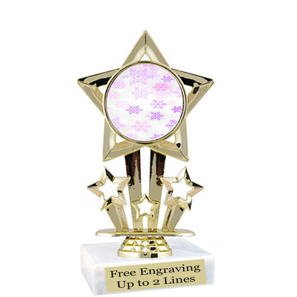 Snowflake theme  trophy with choice of base.  6" tall  - pink-f767