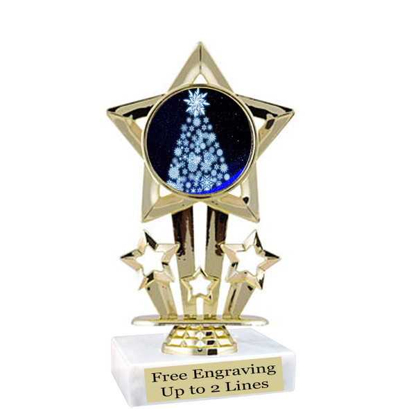 Snowflake Tree theme  trophy with choice of base.  6" tall  - f767