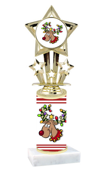 Reindeer theme  trophy with choice of trophy height  with matching insert.  (F767