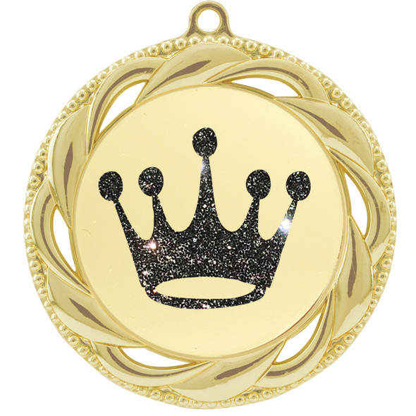 Glitter Crown Medal.  	2 3/4" diameter medal with choice of glitter color.  Includes free engraving and free neck ribbon   (9358g