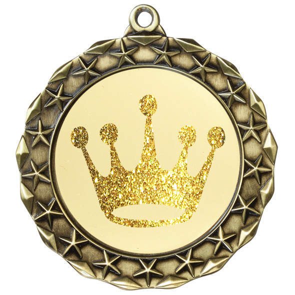  Glitter Crown Medal.  	2 3/4" diameter medal with choice of glitter color.  Includes free engraving and free neck ribbon   (md40g