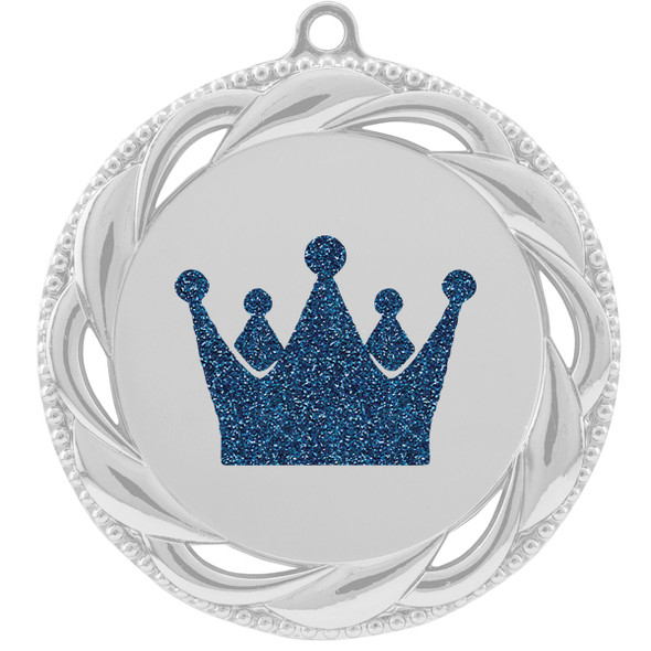 Glitter Crown Medal.  	2 3/4" diameter medal with choice of glitter color.  Includes free engraving and free neck ribbon.     2-938s