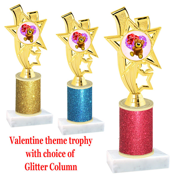 Valentine theme  Glitter Column trophy with choice of glitter color, trophy height and base.  Bear008