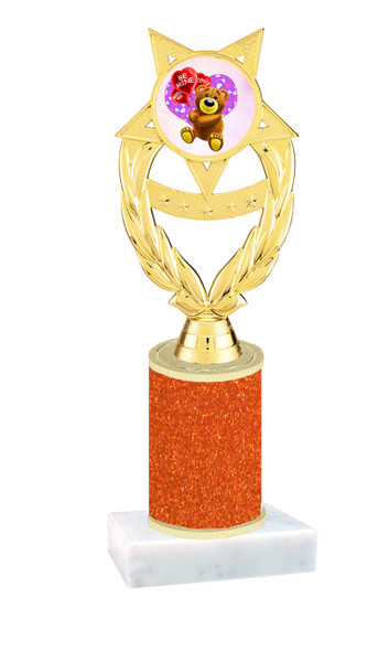 Valentine theme  Glitter Column trophy with choice of glitter color, trophy height and base.  Bear009