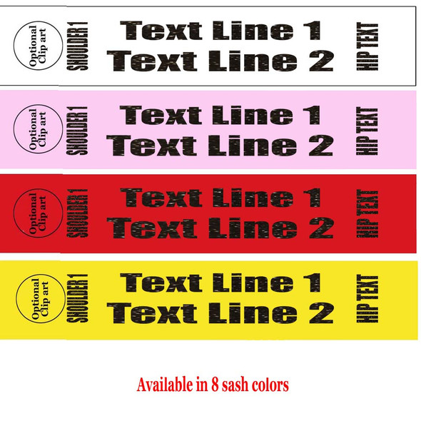 Soft & Bold VINYL Letter Sash. HALF SASH.  36" or 42" long.  Numerous  sash colors, vinyl colors and choice of size . This is NOT a wrap around sash.  Two Lines.  (half-004