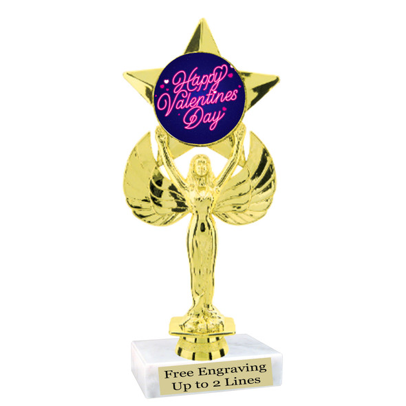 Valentine's theme trophy with choice of design.  Gold 7" trophy.  7517