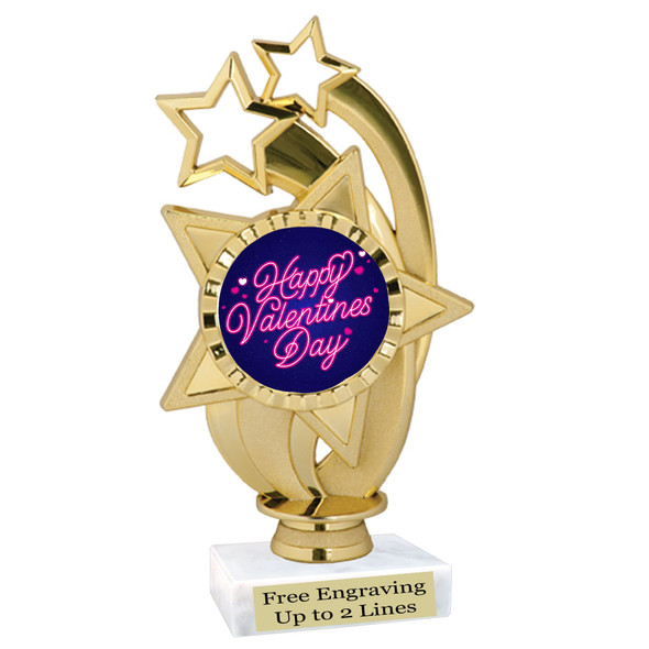 Valentine's theme trophy with choice of design.  Gold 6" trophy.  ph55