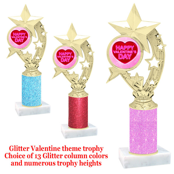 Valentine theme trophy with  glitter column.  Choice of column color and trophy height.  (h208