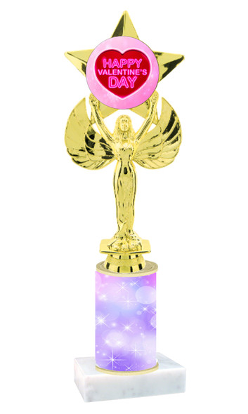  Valentine theme trophy with  Sparkle design  column.  Choice of column color and trophy height.  (7517