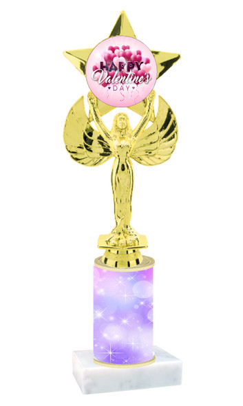 Valentine theme trophy with  Sparkle design  column.  Choice of column color and trophy height. 8- 7517