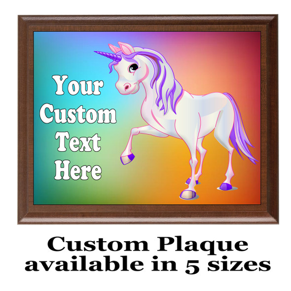 Custom Full Color Plaque.  Brown plaque with full color plate.  5 Plaques sizes available - Unicorn 1