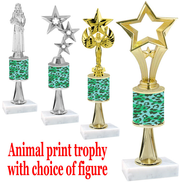 Go "wild" with your awards!  Animal Print Trophy with choice of figure and trophy height.  Trophy heights starts at 10" tall  (stem003