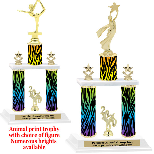 Animal Print 2-Column trophy with choice of trophy height and numerous figures available.  Go "Wild" with your awards!  (008