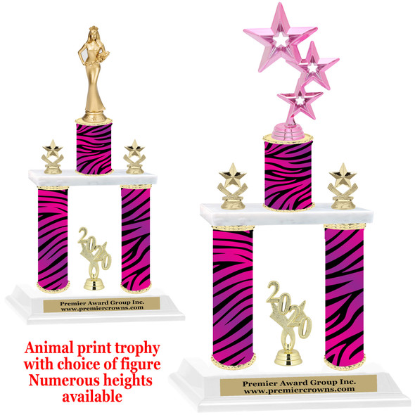  Animal Print 2-Column trophy with choice of trophy height and numerous figures available.  Go "Wild" with your awards!  (015