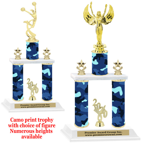 Camo Print 2-Column trophy with choice of trophy height and numerous figures available.  001