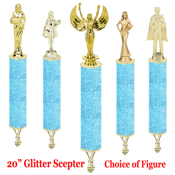 Glitter Scepter!  20" tall with choice of figure.   Light Blue  Glitter