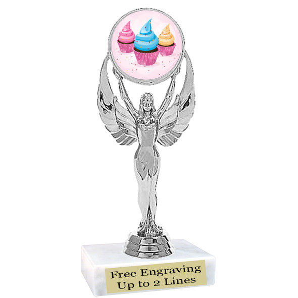 Cupcake themed trophy.  6" tall with choice of cupcake artwork.  Includes free engraved trophy plate   (6010S