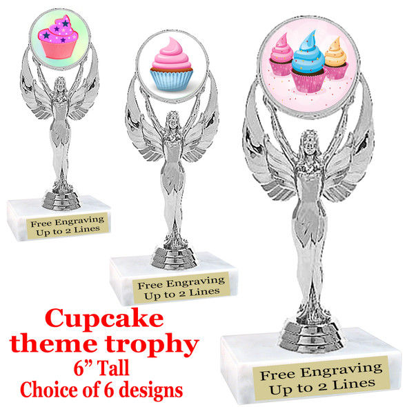 Cupcake themed trophy.  6" tall with choice of cupcake artwork.  Includes free engraved trophy plate   (6010S