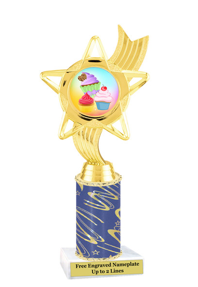 Cupcake Theme Trophy.  Choice of column color, trophy height, cupcake artwork and base!  ph27