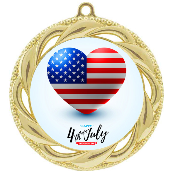 Patriotic Medal with choice of artwork. Gold  2 3/4" medal includes free neck ribbon - 938G