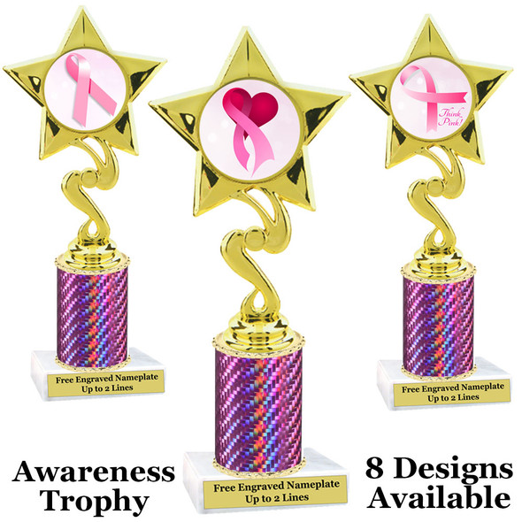 Awareness theme trophy.  Pink Prism column with choice of art work.  Numerous heights available.  80106