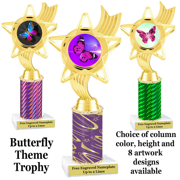 Butterfly theme trophy.  Choice of column color, trophy height and artwork.    (ph27