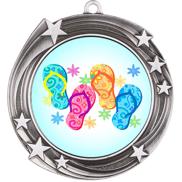 Flip Flop theme medal.  Antique Silver medal finish.  Choice of 6 designs. Includes free engraving and neck ribbon  (930s