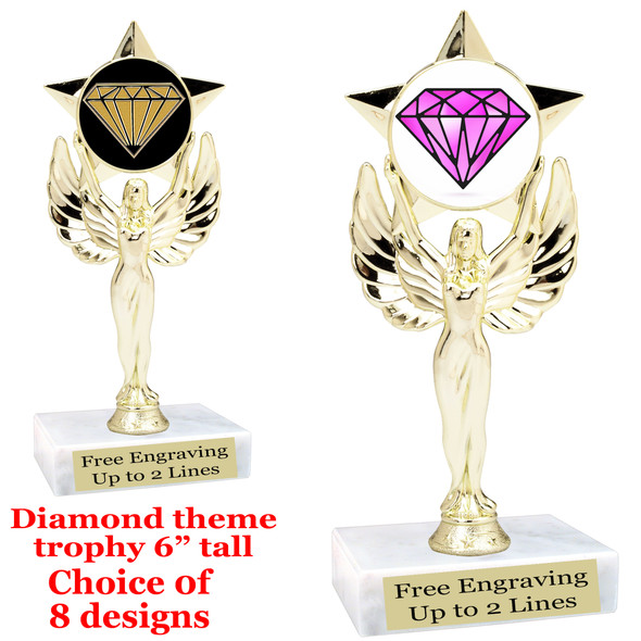 Diamond  theme trophy.    6" tall. Choice of art work and base.  (7517