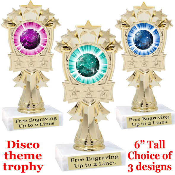 Disco Ball theme trophy with choice of art work.  (mf3260