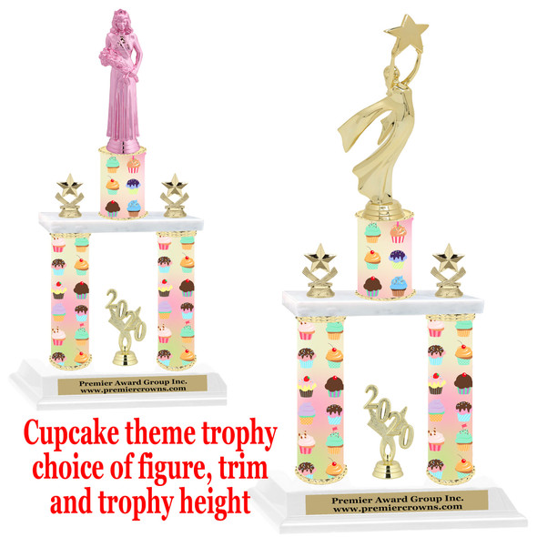 Cupcake  theme 2-Column trophy.  Numerous trophy heights and figures available  (002