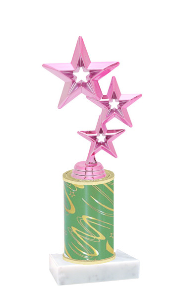 Star theme trophy with choice of trophy height and column color.  Pink Stars  Figure