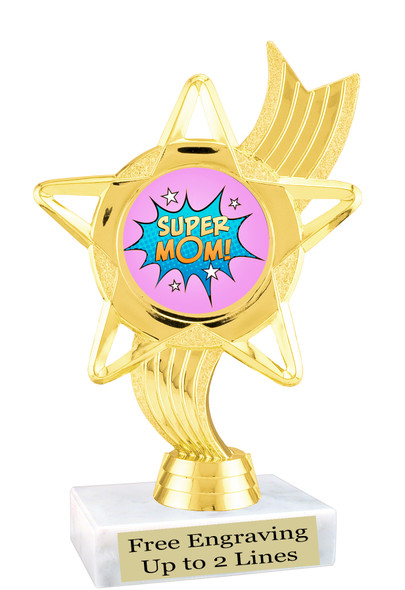 Mom theme trophy with choice of 6 designs.  6" tall.  Our exclusive designs!  (ph27