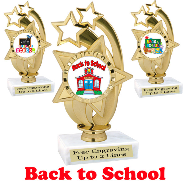 Back to School themed trophy.  9 Designs available. (ph55