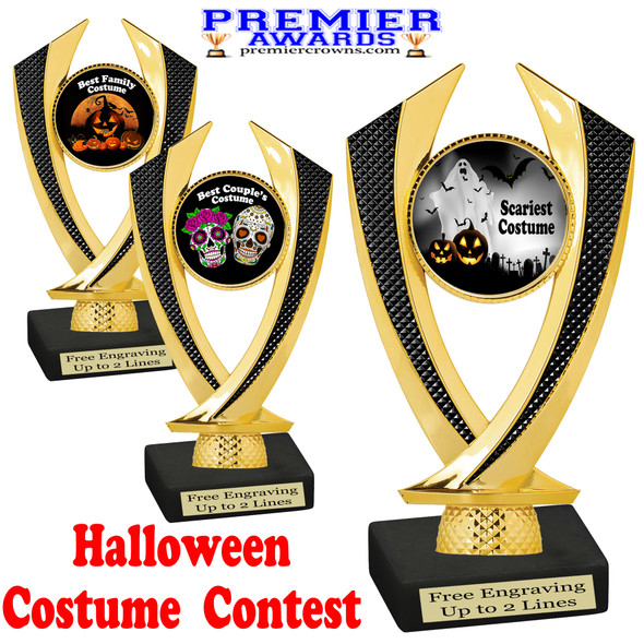 6" tall  Halloween Costume Contest theme trophy.  Choice of art work and base.  9 designs available. 4516