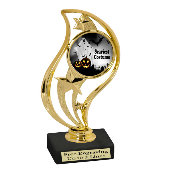 6" tall  Halloween Costume Contest theme trophy.  Choice of art work and base.  9 designs available. 90126