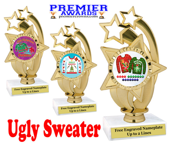 Ugly Christmas Sweater Trophy.   6 " tall.  Includes free engraving.   A Premier exclusive design!  ph55