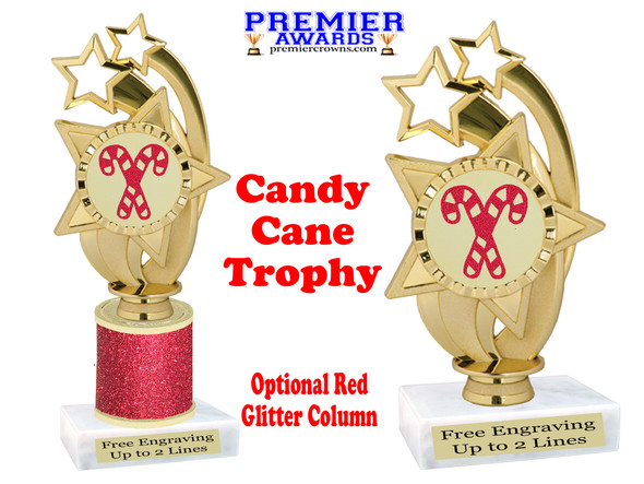 Glitter Candy Cane trophy.  Great trophy for all of your holiday events and pageants. ph55