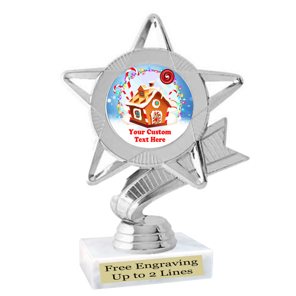 Custom Gingerbread House trophy.  Great trophy for all of your holiday events and pageants.  5043s