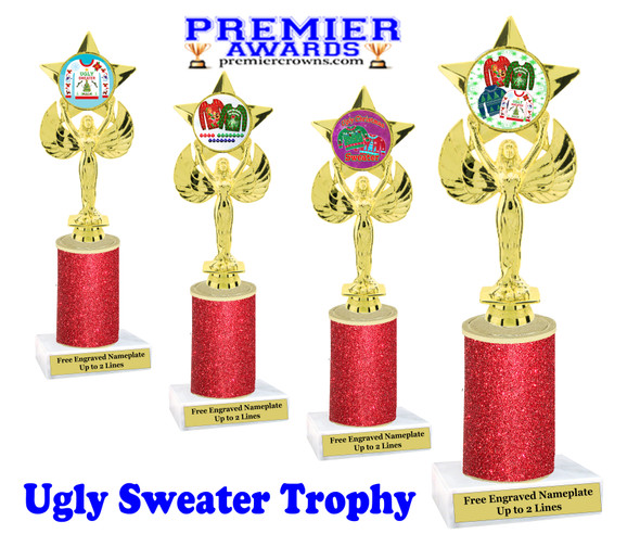 Ugly Sweater theme trophy. Add some bling to your Holiday Events with this Glitter column trophy.  7517-3