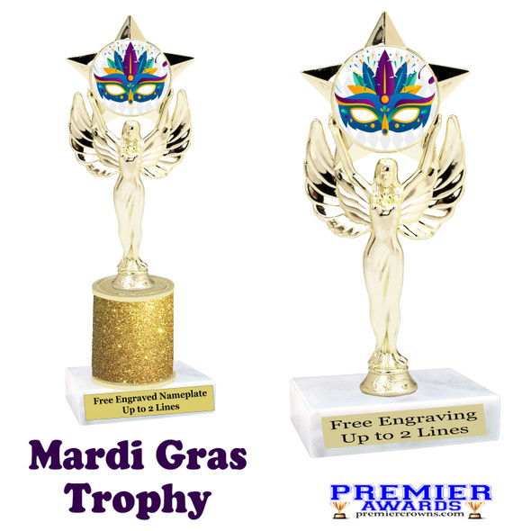 Mardi Gras Theme trophy.  Great trophy for your pageants, events, contests and more!   7517-002