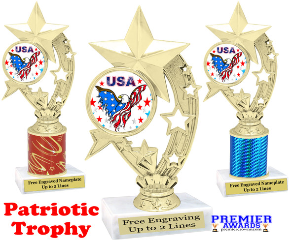 Patriotic theme trophy. Great trophy for all of your patriotic themed events!  (h208
