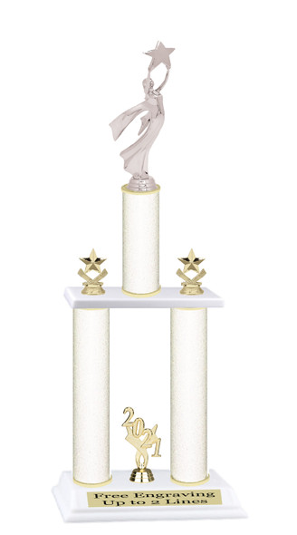 Pageant theme Glitter  2 Column Trophy - Available in multiple heights, column colors and choice of figure.  Trophy height starts at 14 inches.