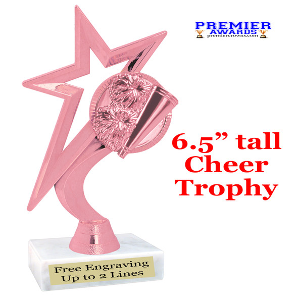 6 1/2" Pink cheer figure on choice of base.  Great for your squads, contests or just for your favorite cheerleader. (5013P)