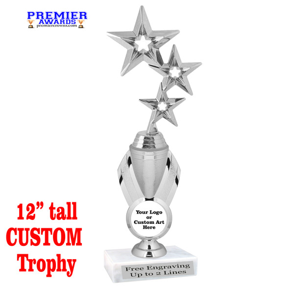 12" tall  Custom  trophy.  Add your logo or art work for a unique award!  Great for any event or contest.  42655s