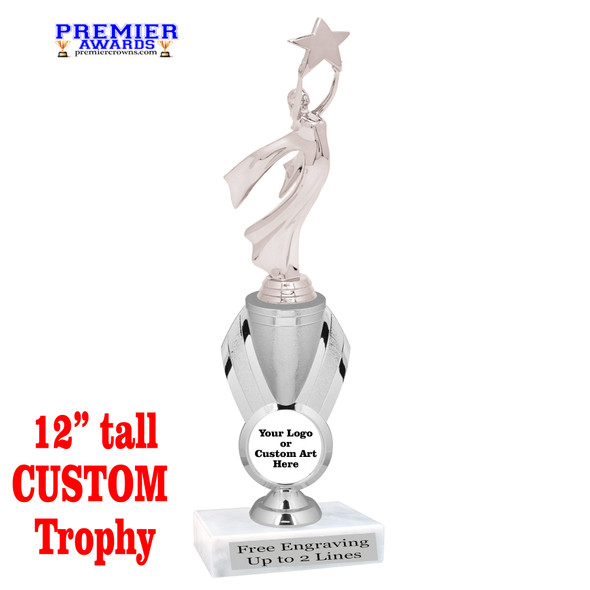 12" tall  Custom  trophy.  Add your logo or art work for a unique award!  Great for any event or contest.  42655s-mod victory